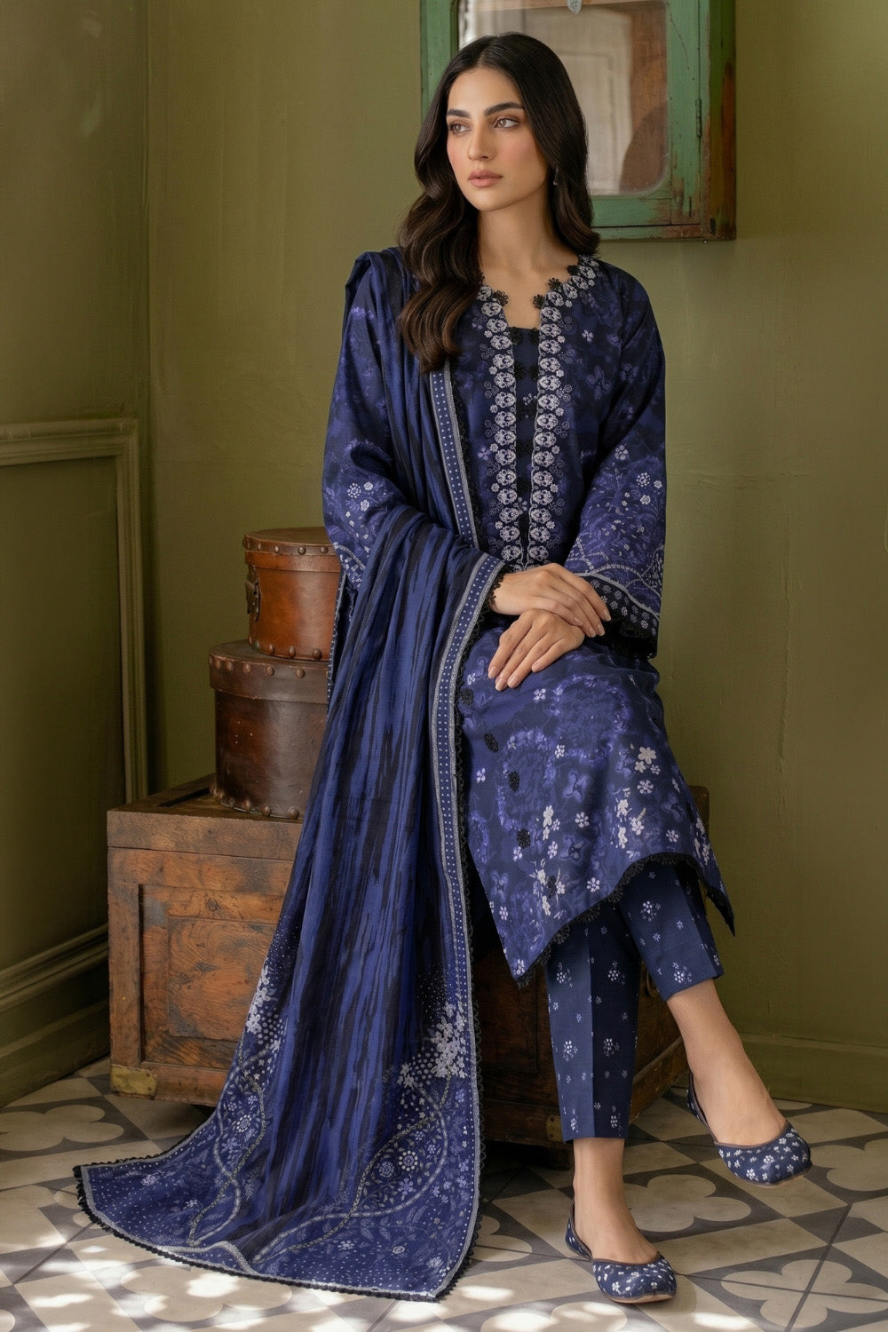 3 Piece - Embroidered  Lawn Suit - 1011