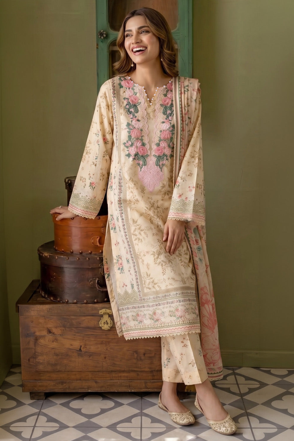 3 Piece - Embroidered  Lawn Suit - 1014 Secondary image