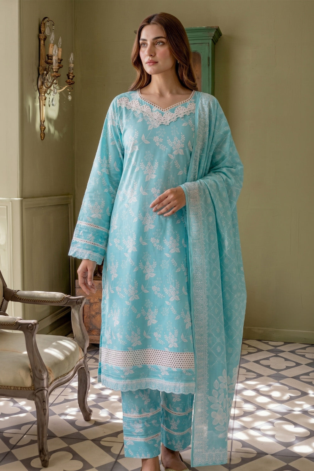 3 Piece - Embroidered Digital Printed Lawn Suit - 1016 Main image