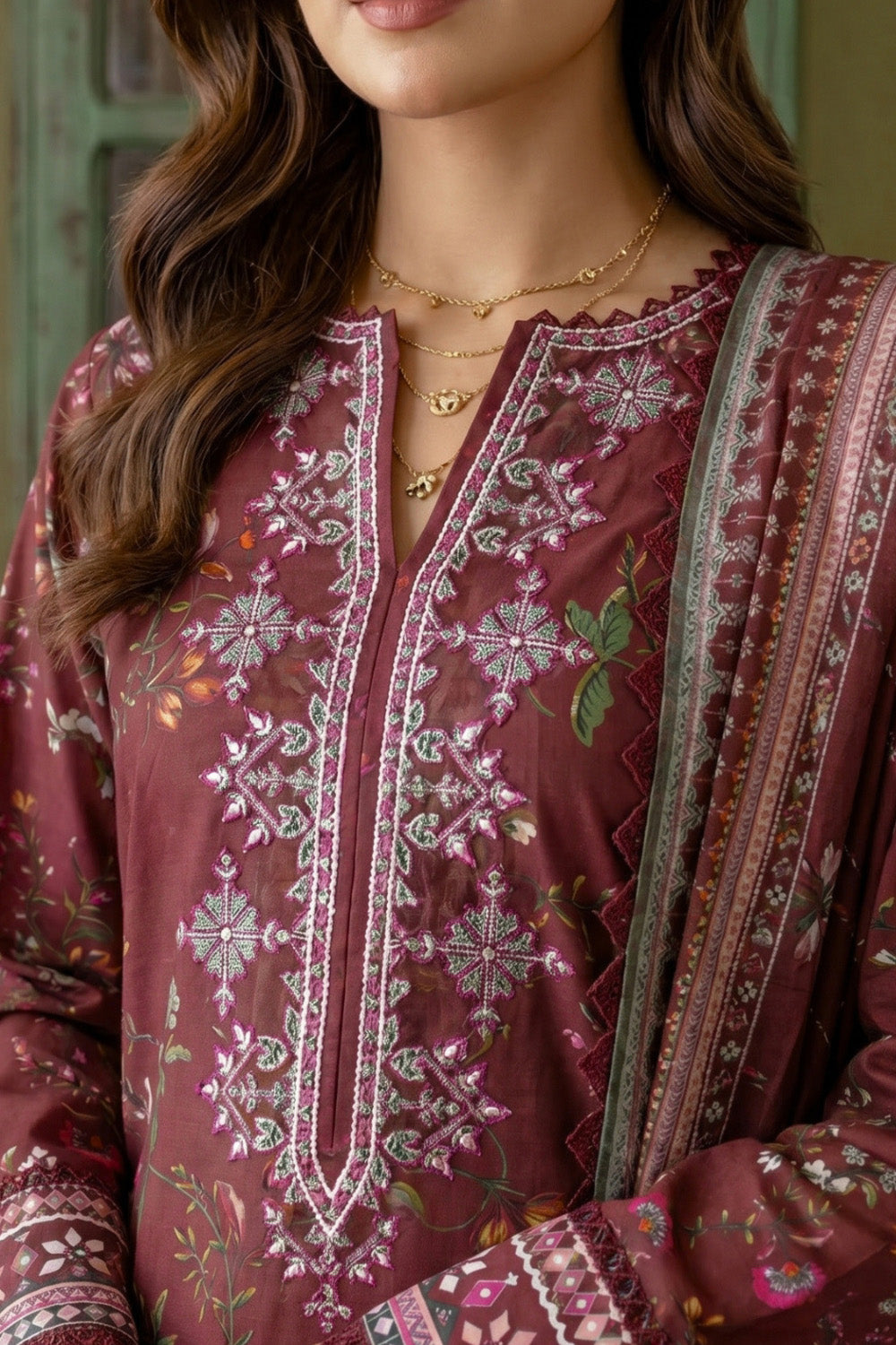3 Piece - Embroidered Digital Printed Lawn Suit - 1009