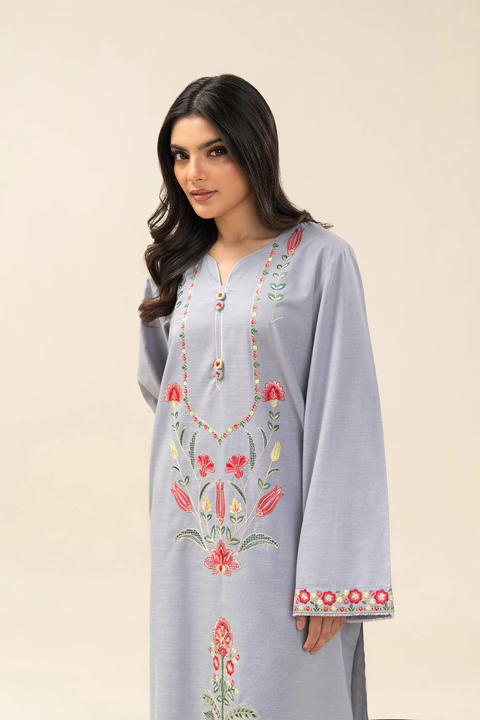 2 Piece - Embroidered  Slub Suit - 1007
