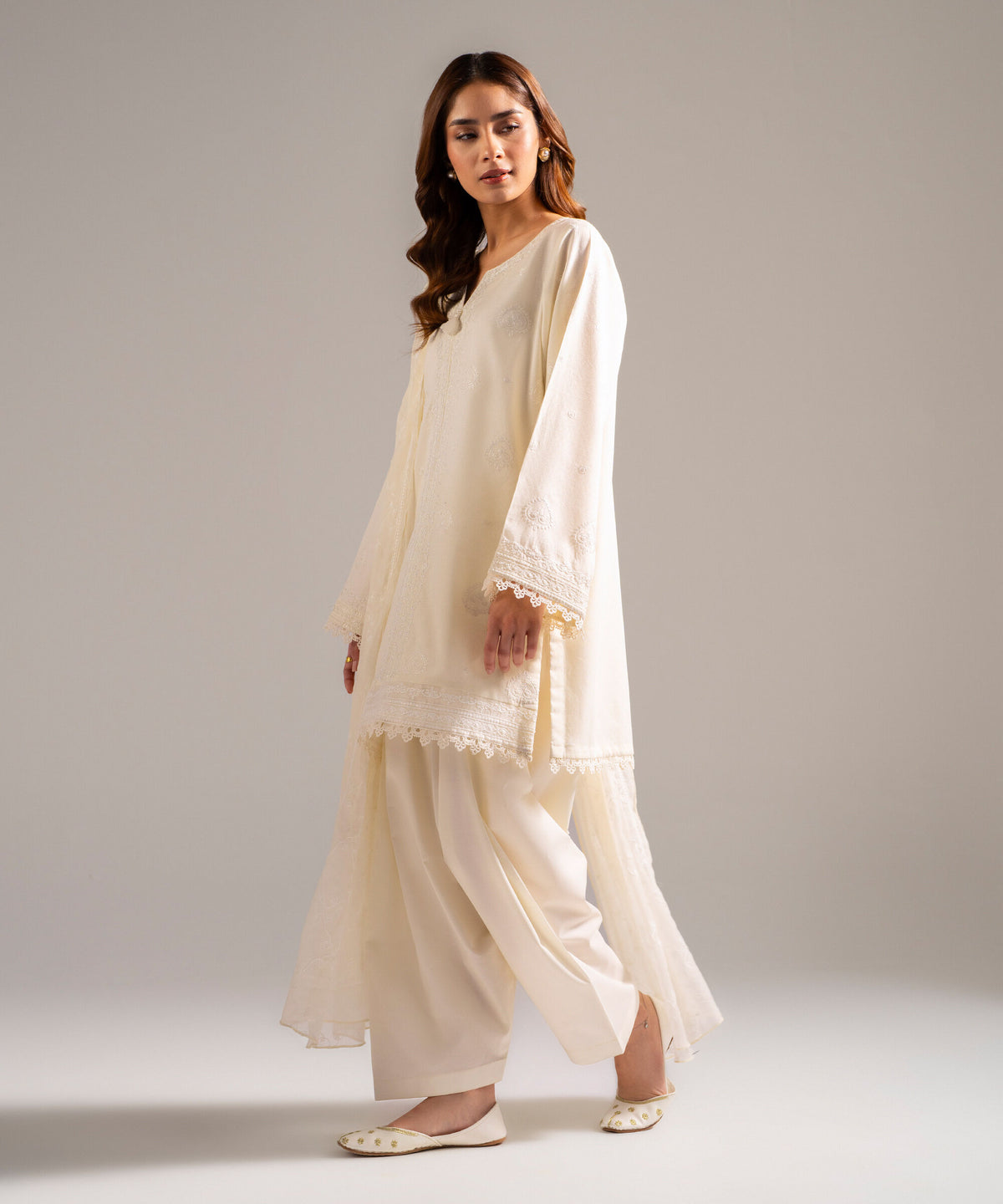 3 Piece - Embroidered  Dobby Suit - 1002