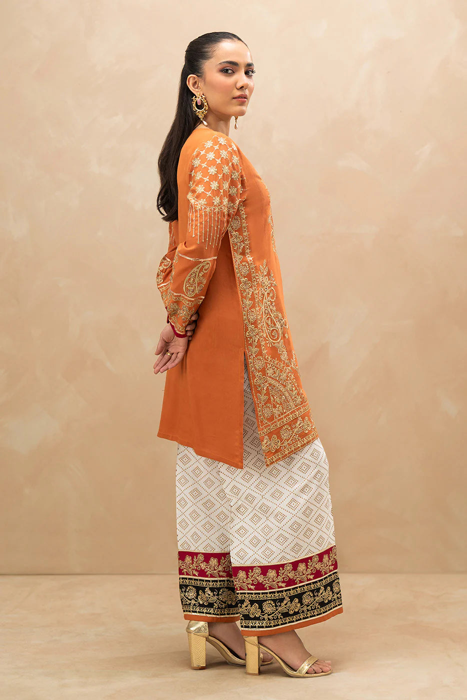 2 Piece - Embroidered  Raw Silk Suit - 1005