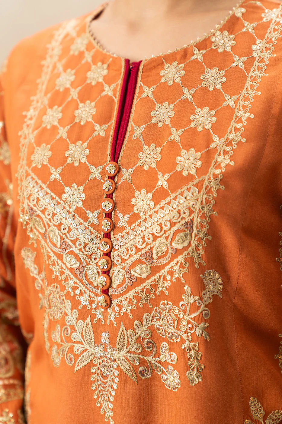2 Piece - Embroidered  Raw Silk Suit - 1005