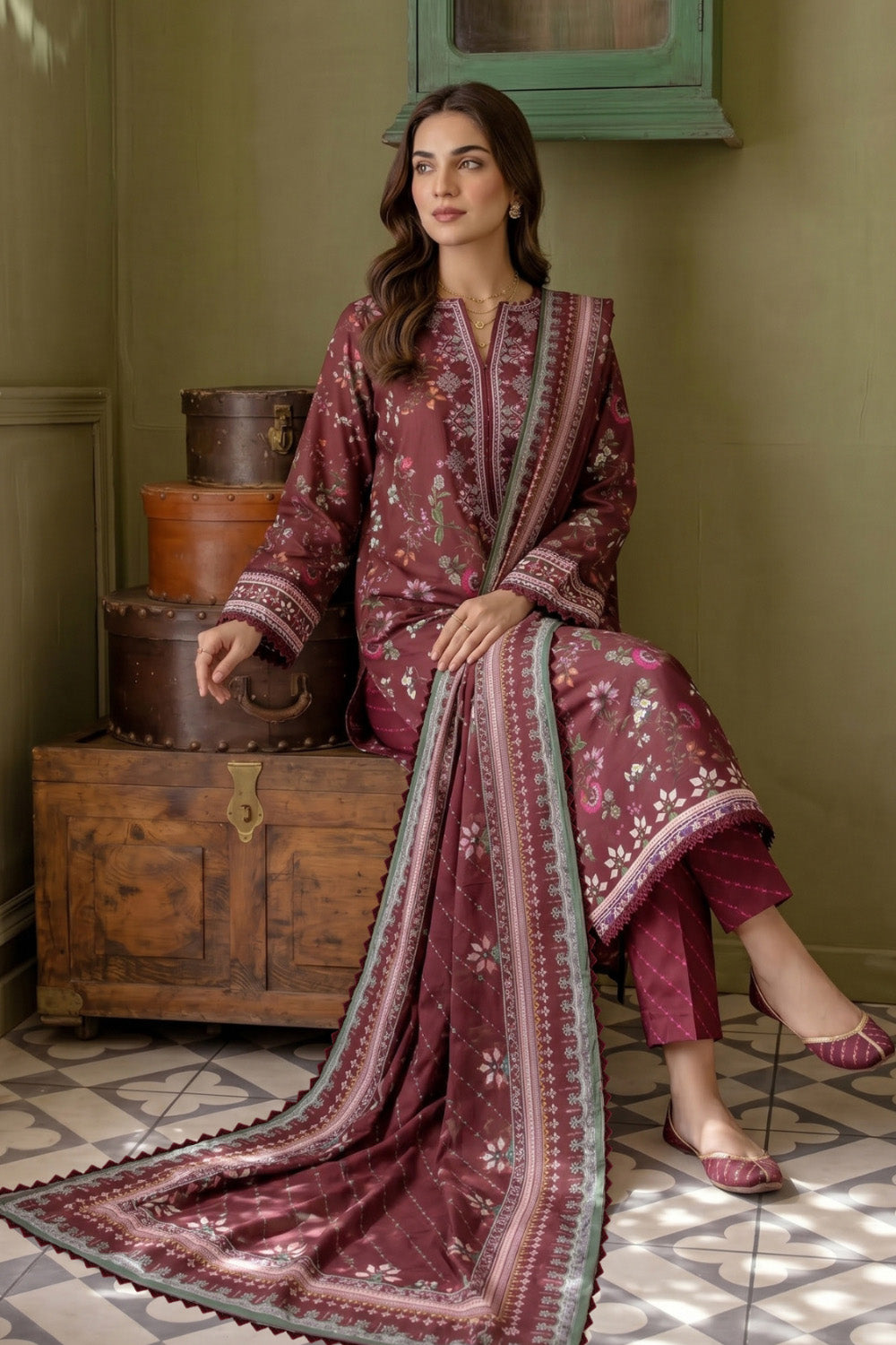 3 Piece - Embroidered Digital Printed Lawn Suit - 1009