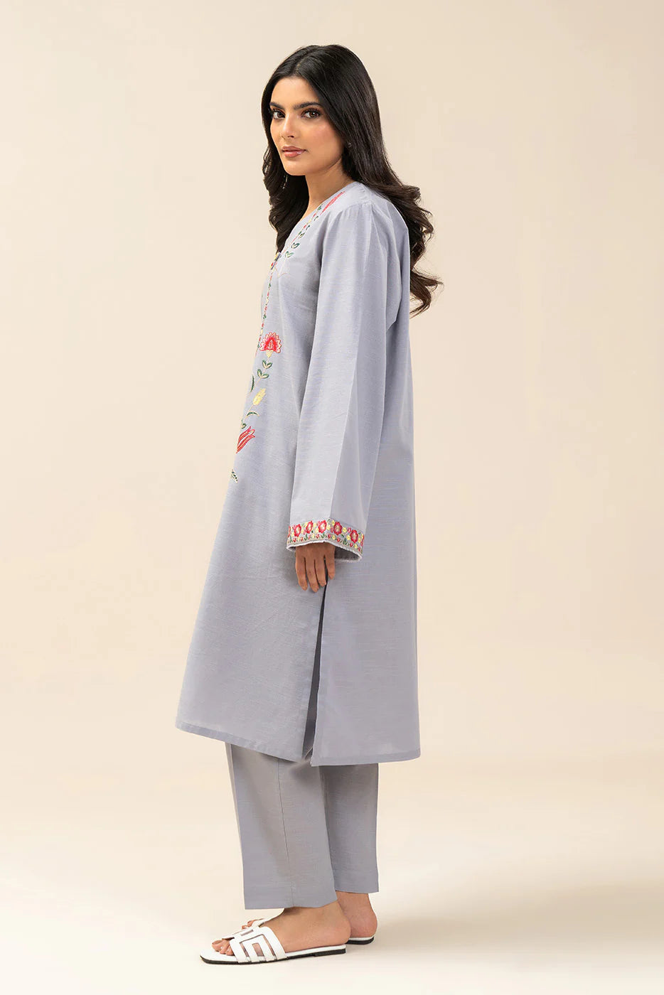2 Piece - Embroidered  Slub Suit - 1007
