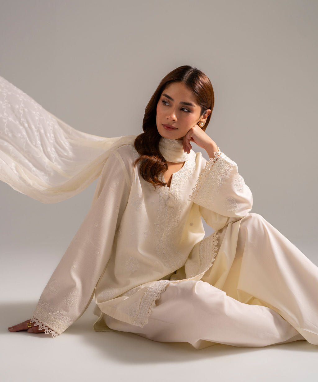 3 Piece - Embroidered  Dobby Suit - 1002