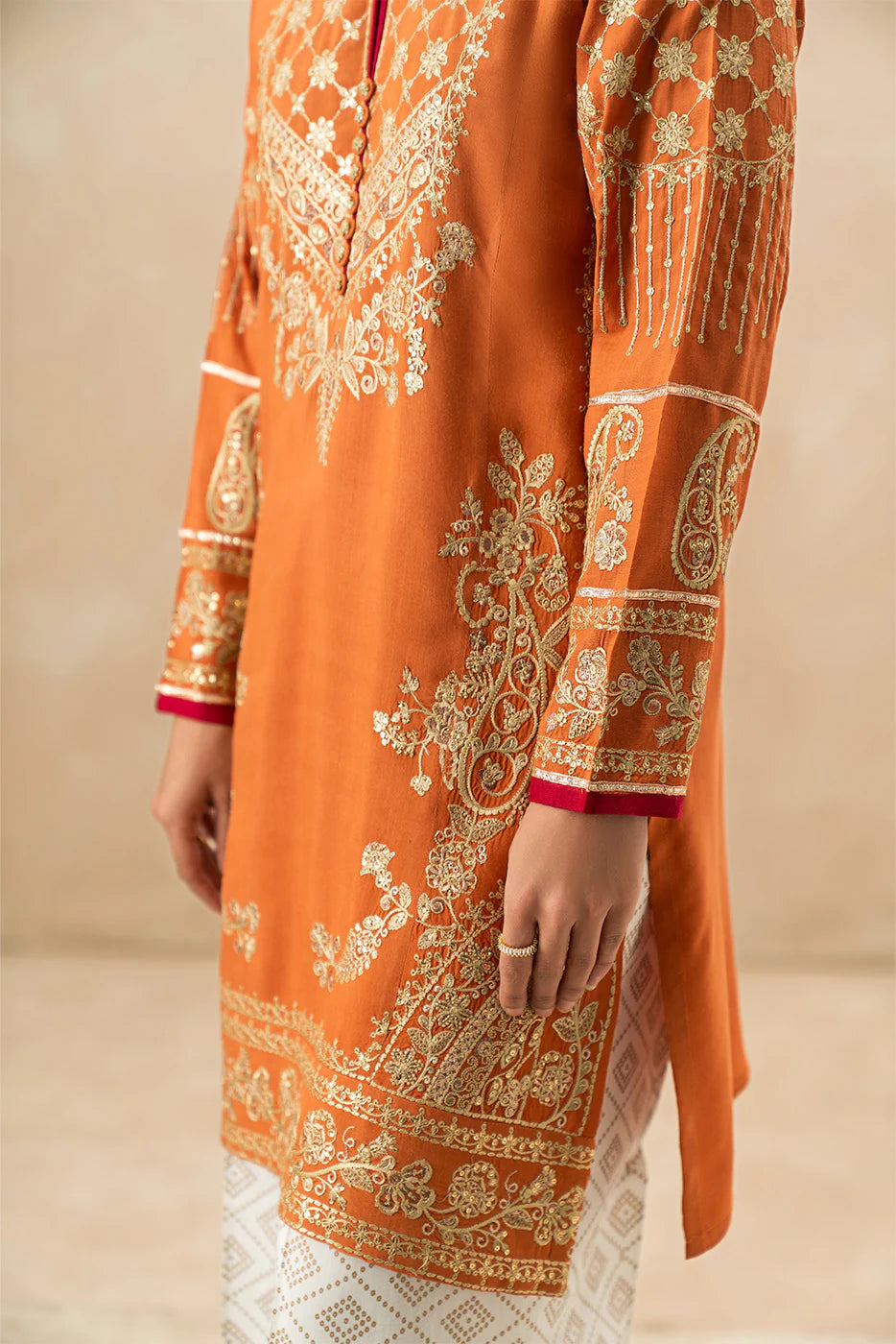 2 Piece - Embroidered  Raw Silk Suit - 1005
