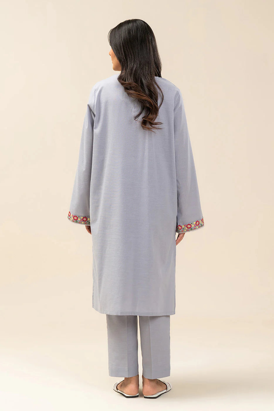 2 Piece - Embroidered  Slub Suit - 1007