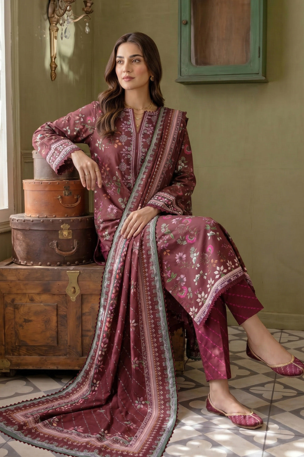 3 Piece - Embroidered Digital Printed Lawn Suit - 1009 Secondary image