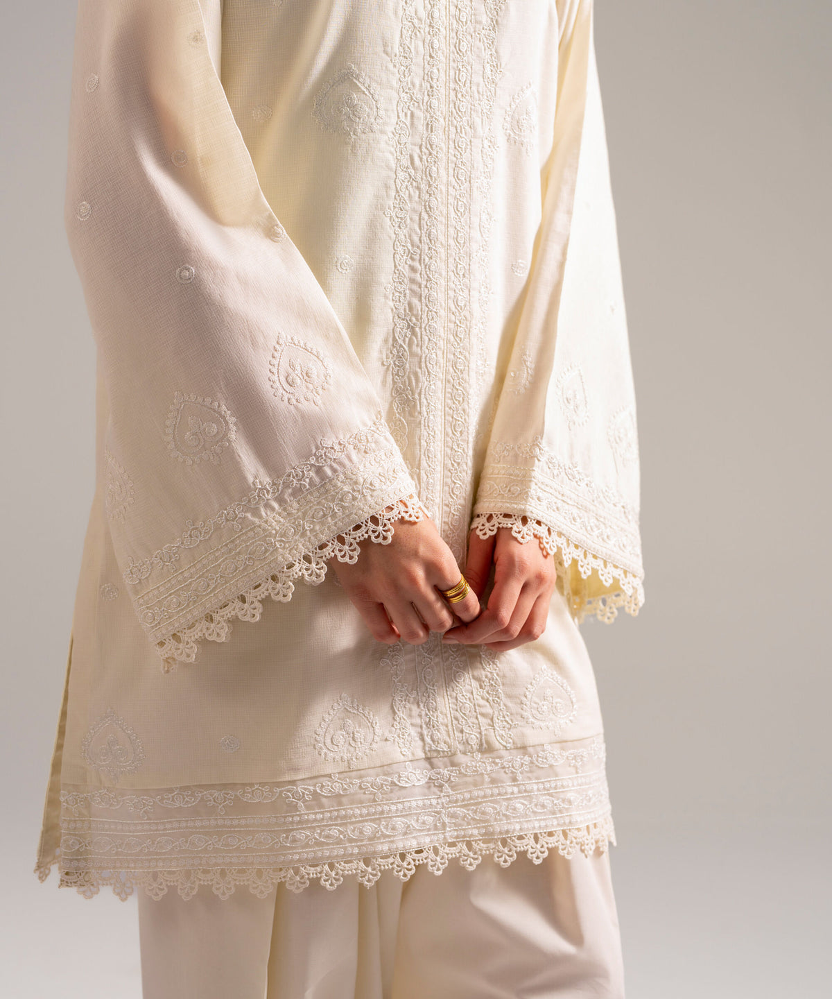 3 Piece - Embroidered  Dobby Suit - 1002