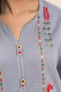 2 Piece - Embroidered  Slub Suit - 1007