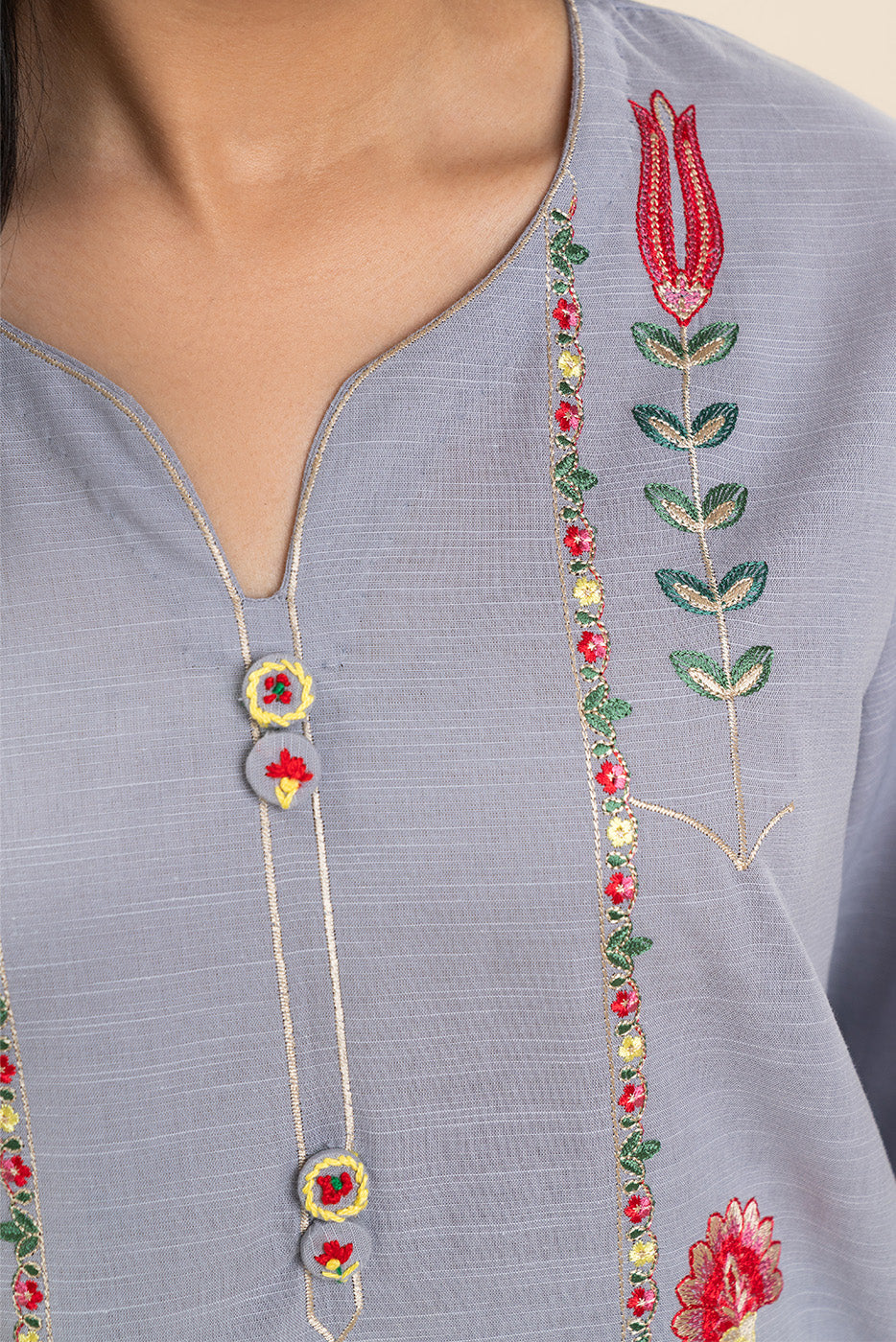 2 Piece - Embroidered  Slub Suit - 1007