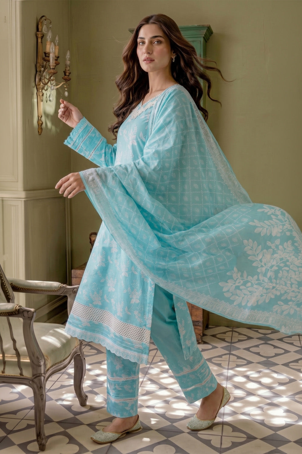 3 Piece - Embroidered Digital Printed Lawn Suit - 1016