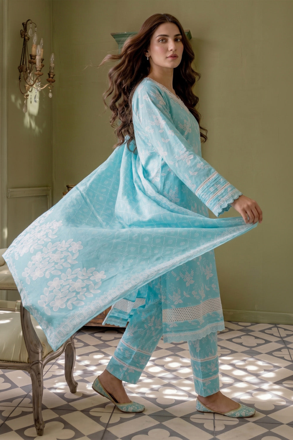 3 Piece - Embroidered Digital Printed Lawn Suit - 1016