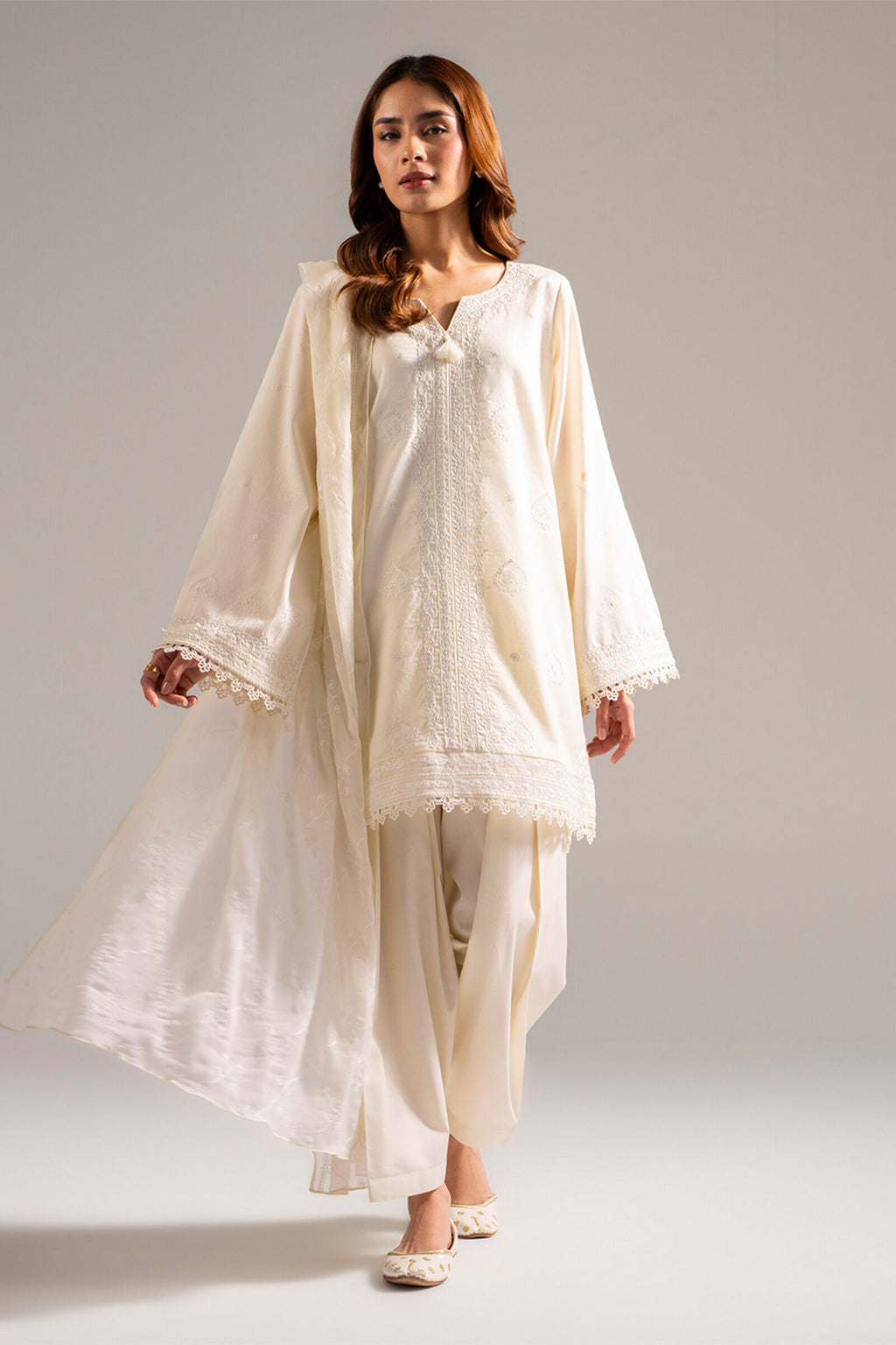 3 Piece - Embroidered  Dobby Suit - 1002