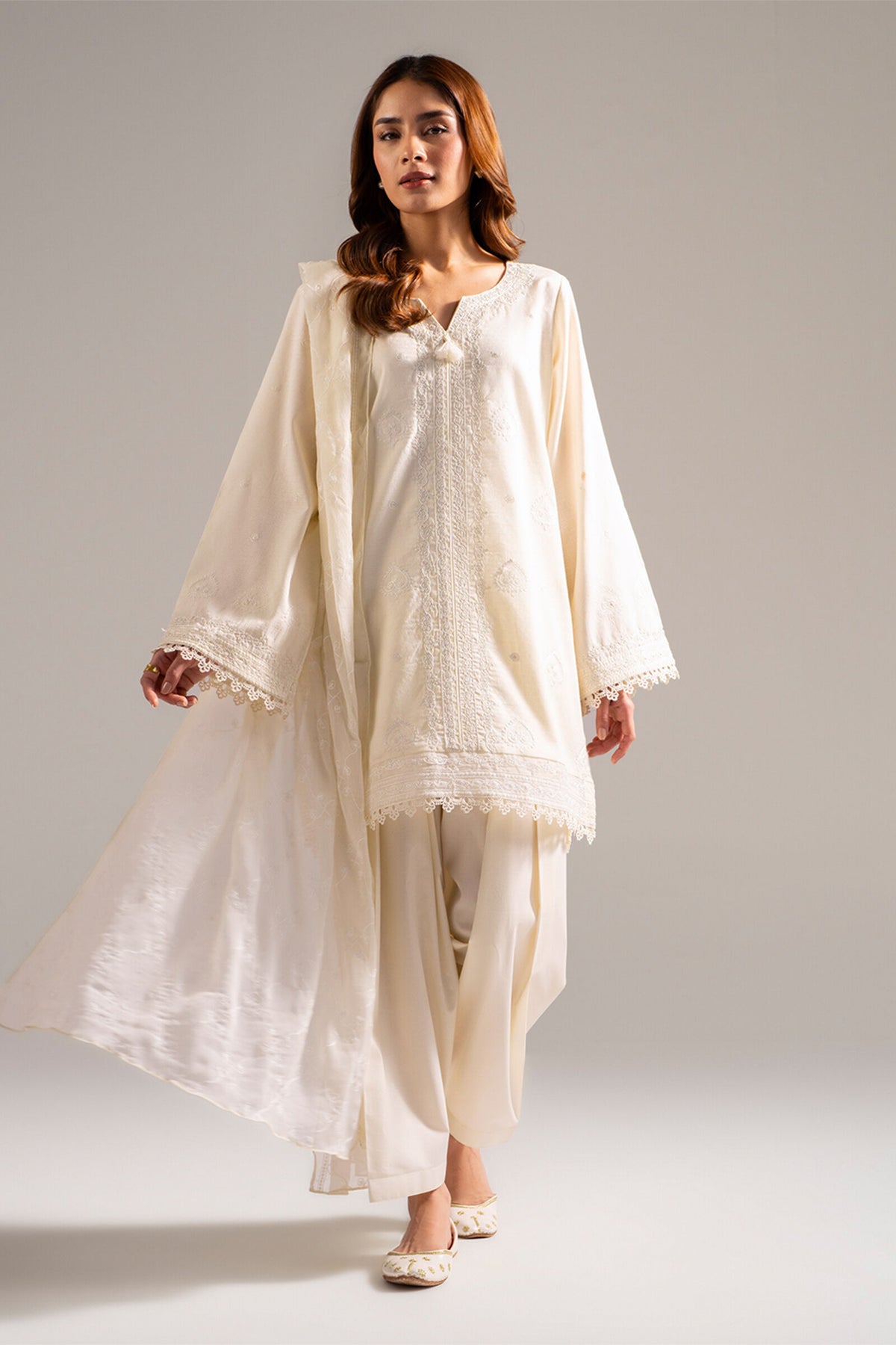 3 Piece - Embroidered  Dobby Suit - 1002